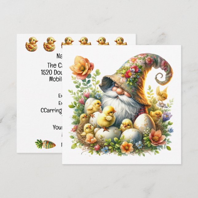Précieux Gnome Invitation Thème Pâques (Devant / Derrière)