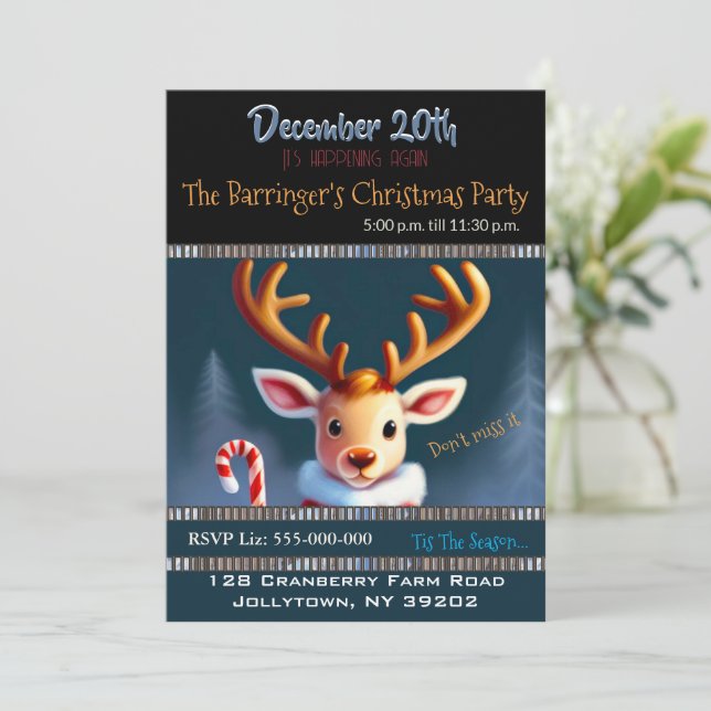 Précieux Petit Reindeer Fête Invitation (Debout devant)