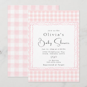 Précieux rose En vichy Baby shower Invitation