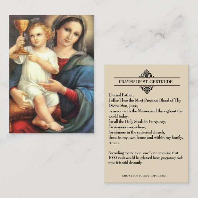 Précieux Sang Saint Gertrude Prière Cartes saintes (Devant / Derrière)