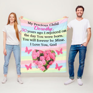 PRECIOUS 90TH BIRTHDAY LADY PERSONALIZED FLEECE BLANKET