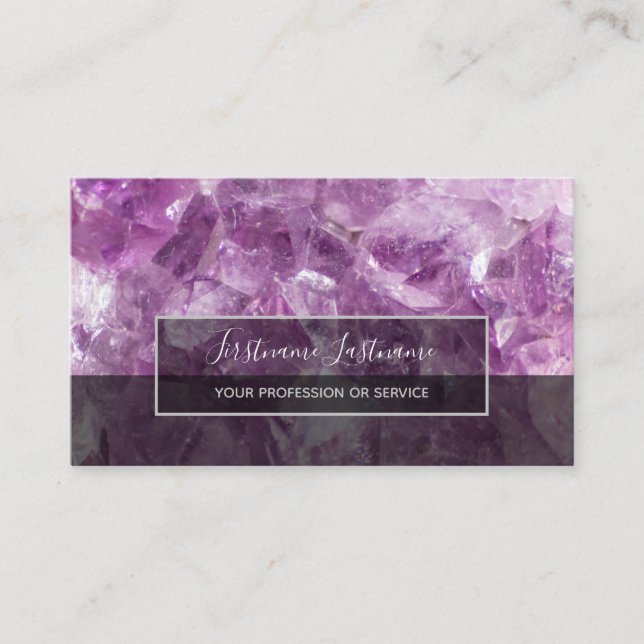 Precious amethyst gem luxury crystal jewellery bus business card (Front)