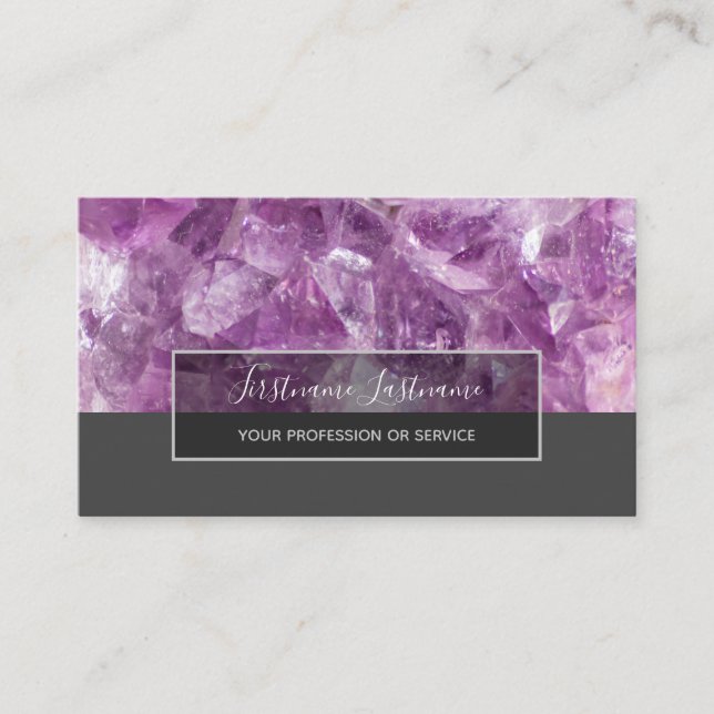 Precious amethyst gem luxury crystal jewellery business card (Front)