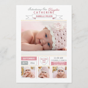 Precious Arrival Pink Photo Birth Announcement