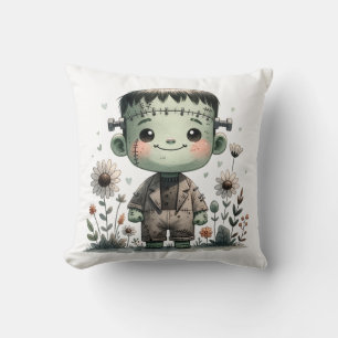 Precious Baby Frankenstein with Wildflowers Cute Throw Pillow