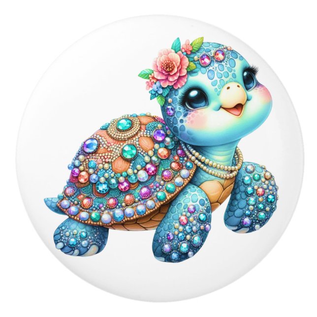 Precious Bling Baby Turtles - Read About Them -  Ceramic Knob (Front)
