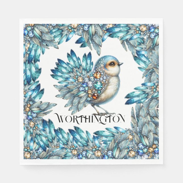 Precious Bling Birds Theme Invitation Napkin (Front)