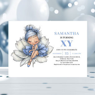Precious Blue Fairy Girl 5th Birthday Pastel   Invitation