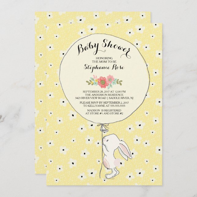 Precious Bunny Neutral Baby Shower Invitation (Front/Back)