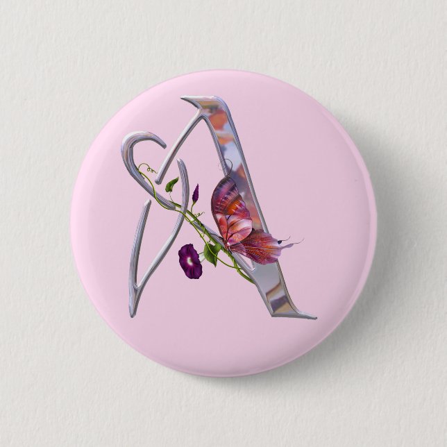 Precious Butterfly Initial A 2 Inch Round Button (Front)