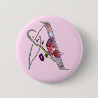 Precious Butterfly Initial A 2 Inch Round Button