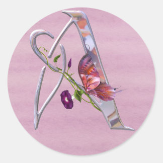 Precious Butterfly Initial A Classic Round Sticker