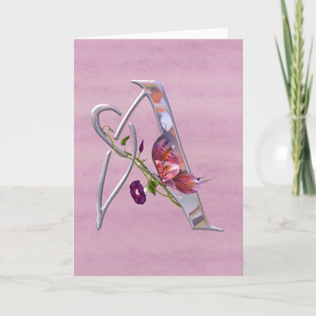 Precious Butterfly Initial A Note Card (Front)