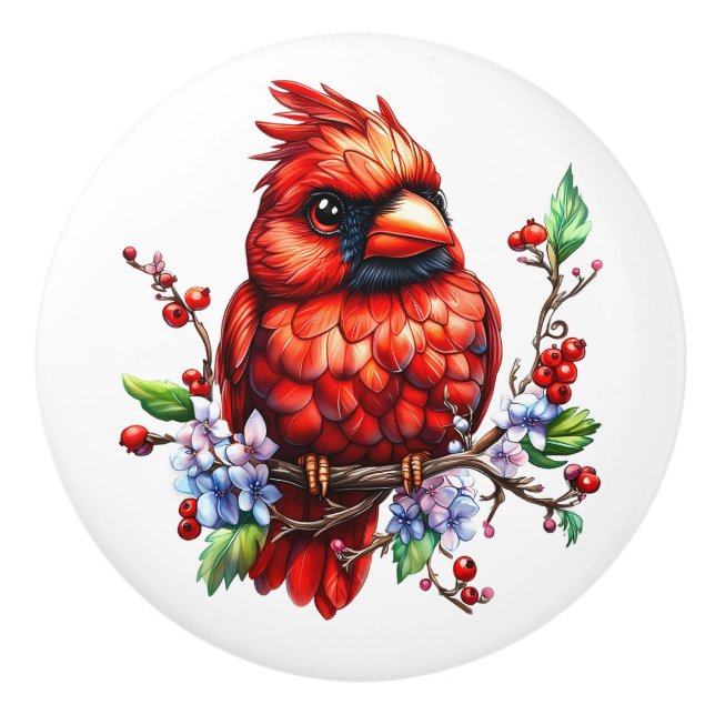 Precious Cardinal Redbird  Ceramic Knob (Front)