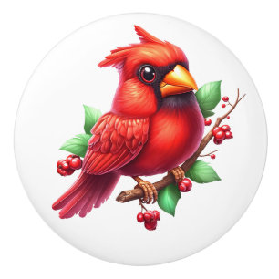 Precious Cardinal Redbird Ceramic Knob