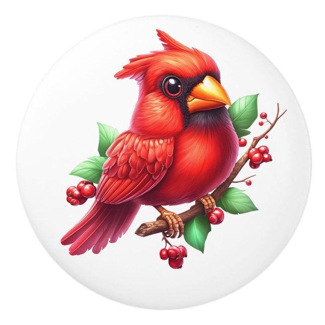 Precious Cardinal Redbird  Ceramic Knob (Front)