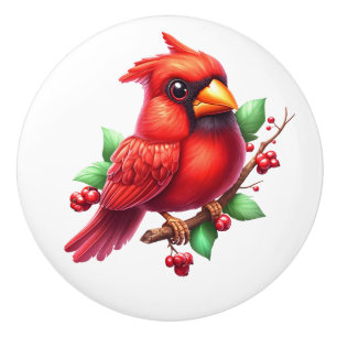 Precious Cardinal Redbird Ceramic Knob