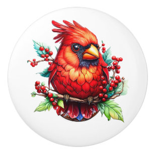 Precious Cardinal Redbird Ceramic Knob
