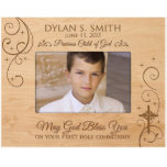 Precious Child of God Maple Holy Picture Frame<br><div class="desc">Give this unique gift as a reminder of a special day. Measuring 9.75” x 7.75", the decorative picture frame is laser engraved with the full name of the child and a date of their baptism. Verse reads "The Lord bless you on your First Holy Communion". Holds photo size 4"x6". Proudly...</div>
