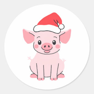 Precious Christmas Piglet with Santa Hat Classic Round Sticker