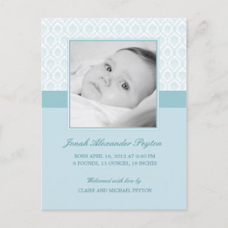 Precious Damask Baby Boy Birth Announcement Postcard