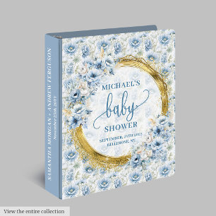 Precious Dusty Blue Gold Flowers Baby Memory Album Binder