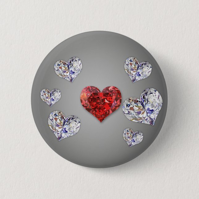 Precious Elegant Diamond Hearts 2 Inch Round Button (Front)
