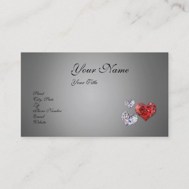 Precious Elegant Diamond Hearts Business Card (Front)