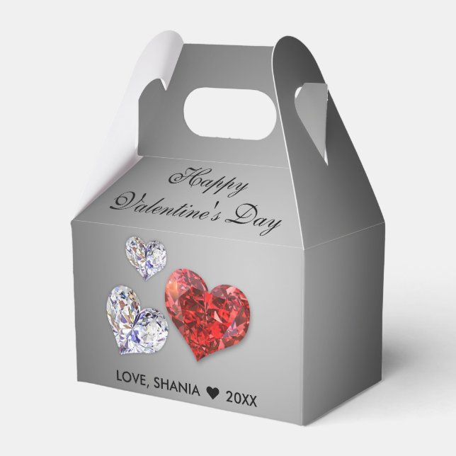Precious Elegant Diamond Hearts Favor Box (Front Side)