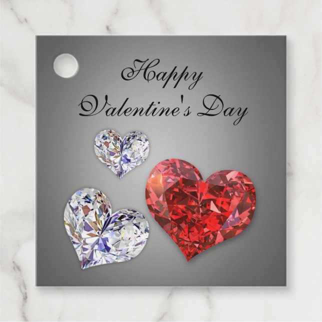 Precious Elegant Diamond Hearts Favour Tags (Front)