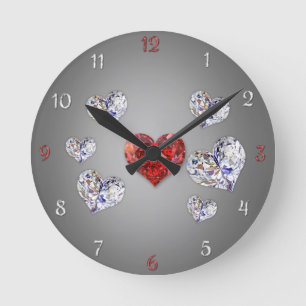 Precious Elegant Diamond Hearts Round Clock