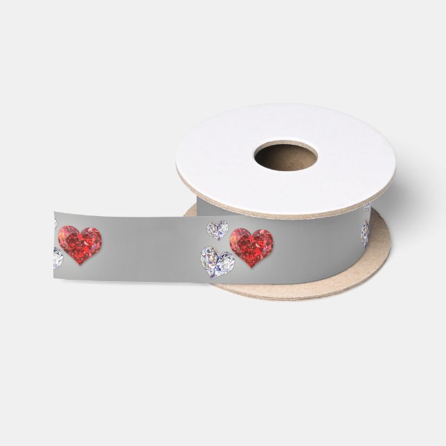 Precious Elegant Diamond Hearts Satin Ribbon (Spool)