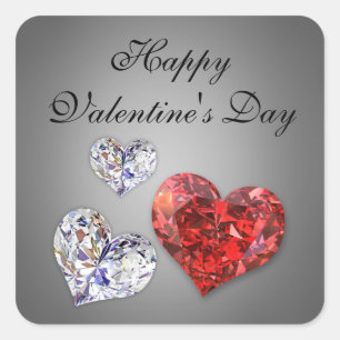 Precious Elegant Diamond Hearts Square Sticker
