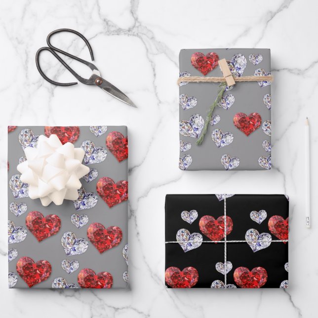 Precious Elegant Diamond Hearts Wrapping Paper Sheet (Front)