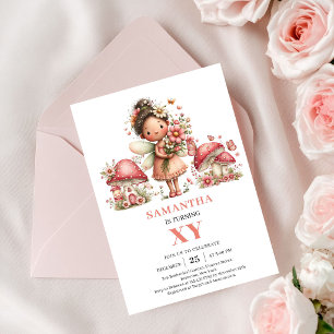 Precious Fairy 8th Birthday Pink Flowers Invite 