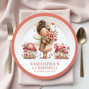 Precious Fairy 8th Birthday Pink Flowers Paper  Plate