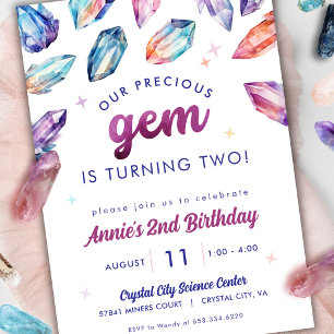 Precious Gem Girls 2nd Birthday Crystal Invitation