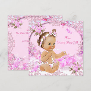 Precious Girl Baby Shower Pink Floral Butterfly Invitation