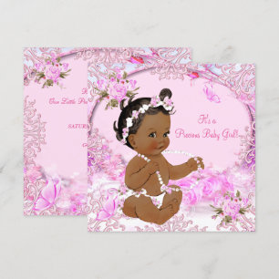 Precious Girl Baby Shower Pink Floral Ethnic Invitation