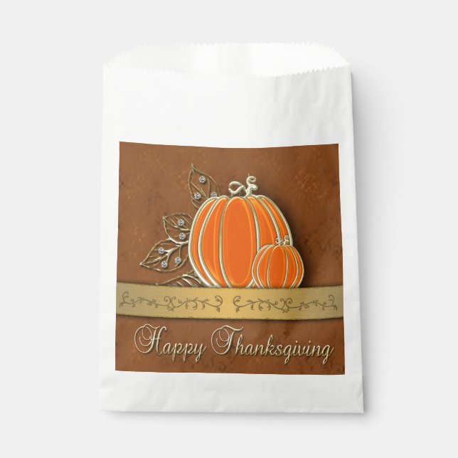 Precious Gold Thanksgiving Pumpkin Leaves Favour B Favour Bag (Front)