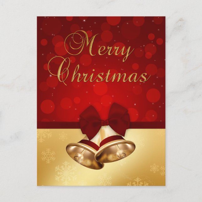 Precious Golden Christmas Bells Holiday Postcard (Front)