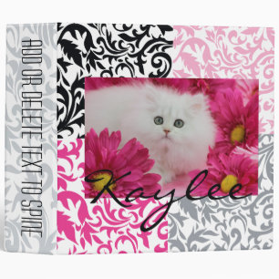 Precious Kittens & Cats Pink Black Grey Swirls Binder