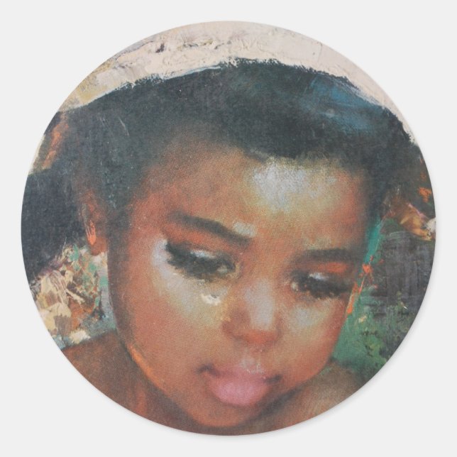 Precious Little Black Girl Vintage Classic Round Sticker (Front)