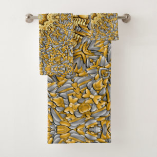 Precious Metal Gold  Silver Vintage Kaleidoscope Bath Towel Set