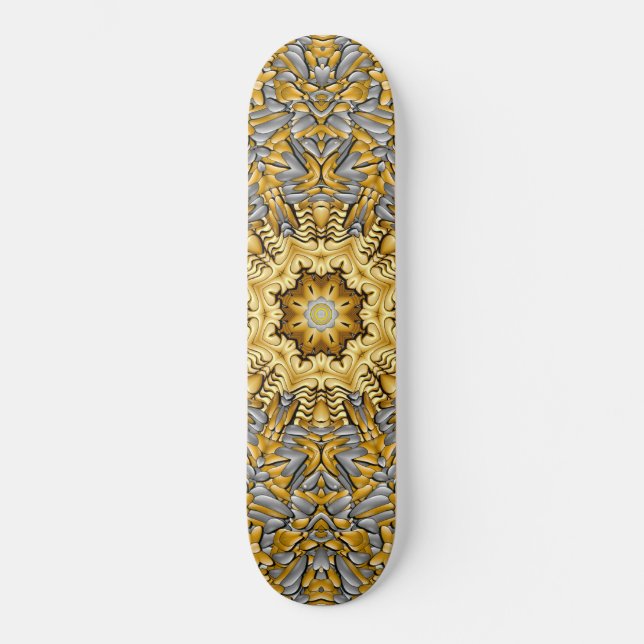 Precious Metal Gold  Silver Vintage Kaleidoscope Skateboard (Front)