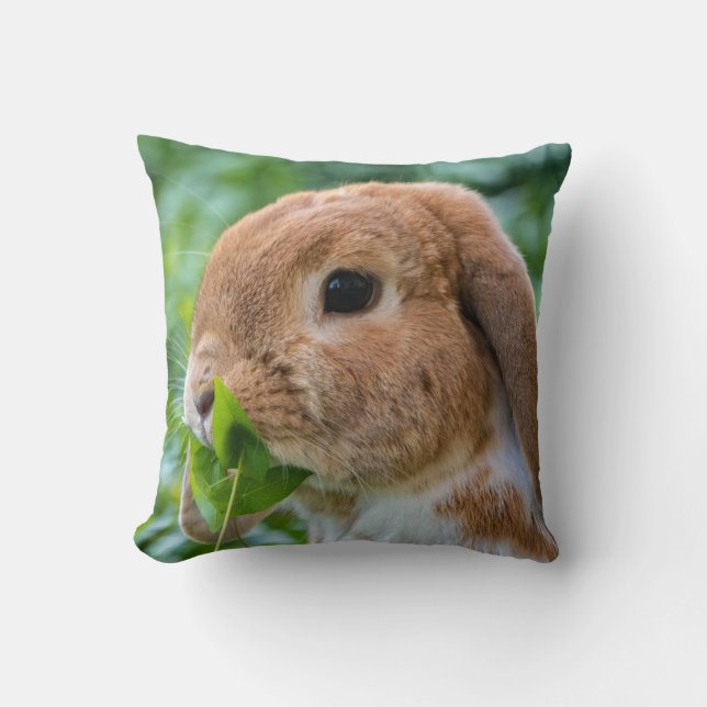 Precious Mini Lop Bunny Throw Pillow (Front)