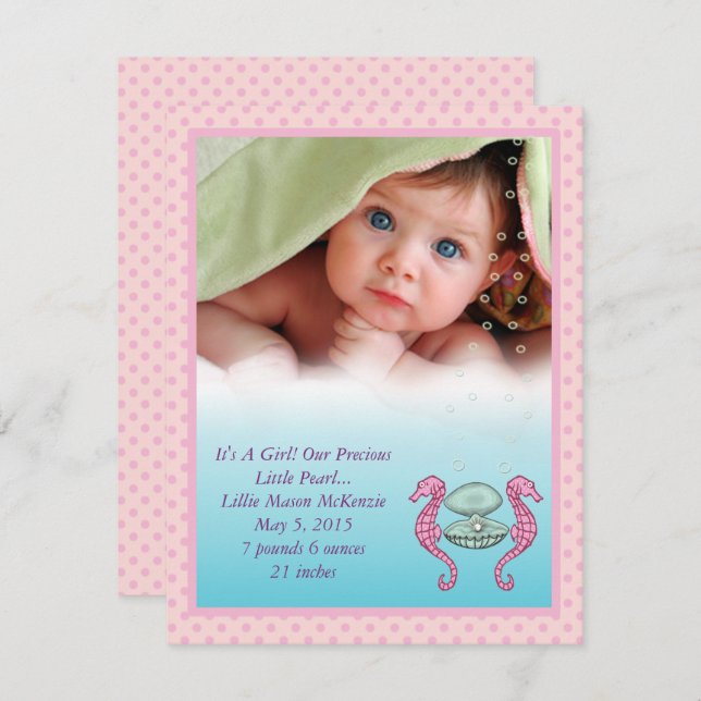 Precious Pearl Baby Girl Announcement (Front/Back)
