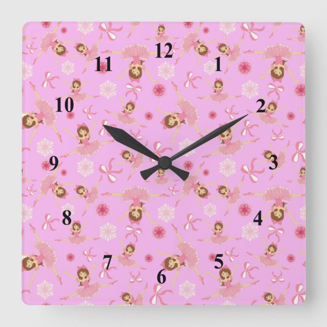 Precious Pink Ballerina Square Wall Clock (Front)