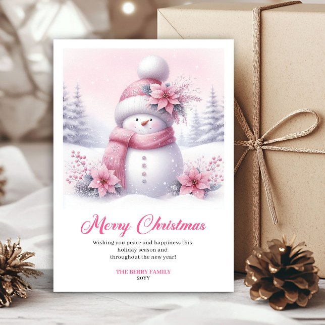 Precious pink snowman kids card editable  (Precious pink snowman kids card editable design)