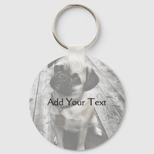 Precious Pug Puppy in Black and White Keychain